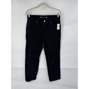 Old Navy Mid Rise Boyfriend Jeans Women 2 Petite Black NEW‎ Distressed Preppy